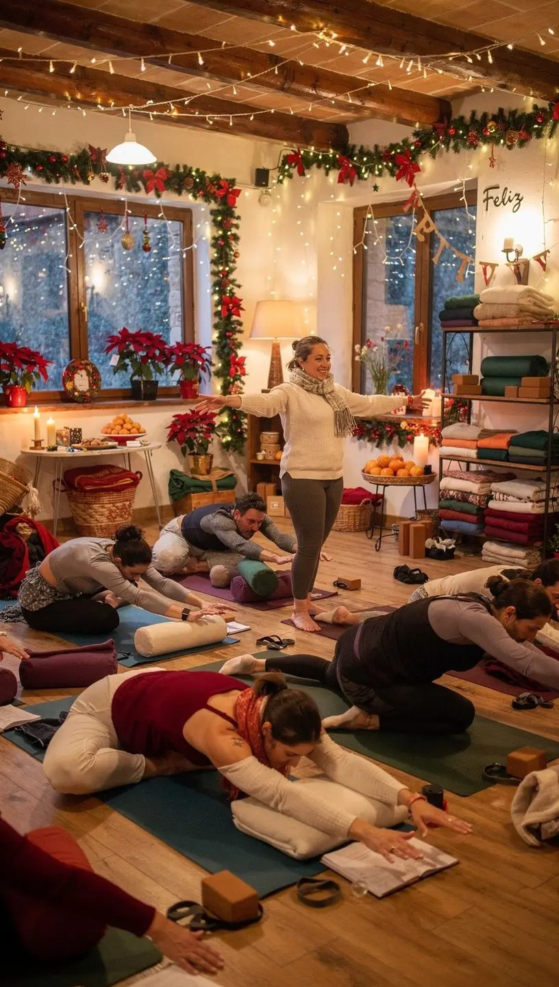 Grupo de practicantes de yoga en una clase, enfocándose en mejorar la flexibilidad.