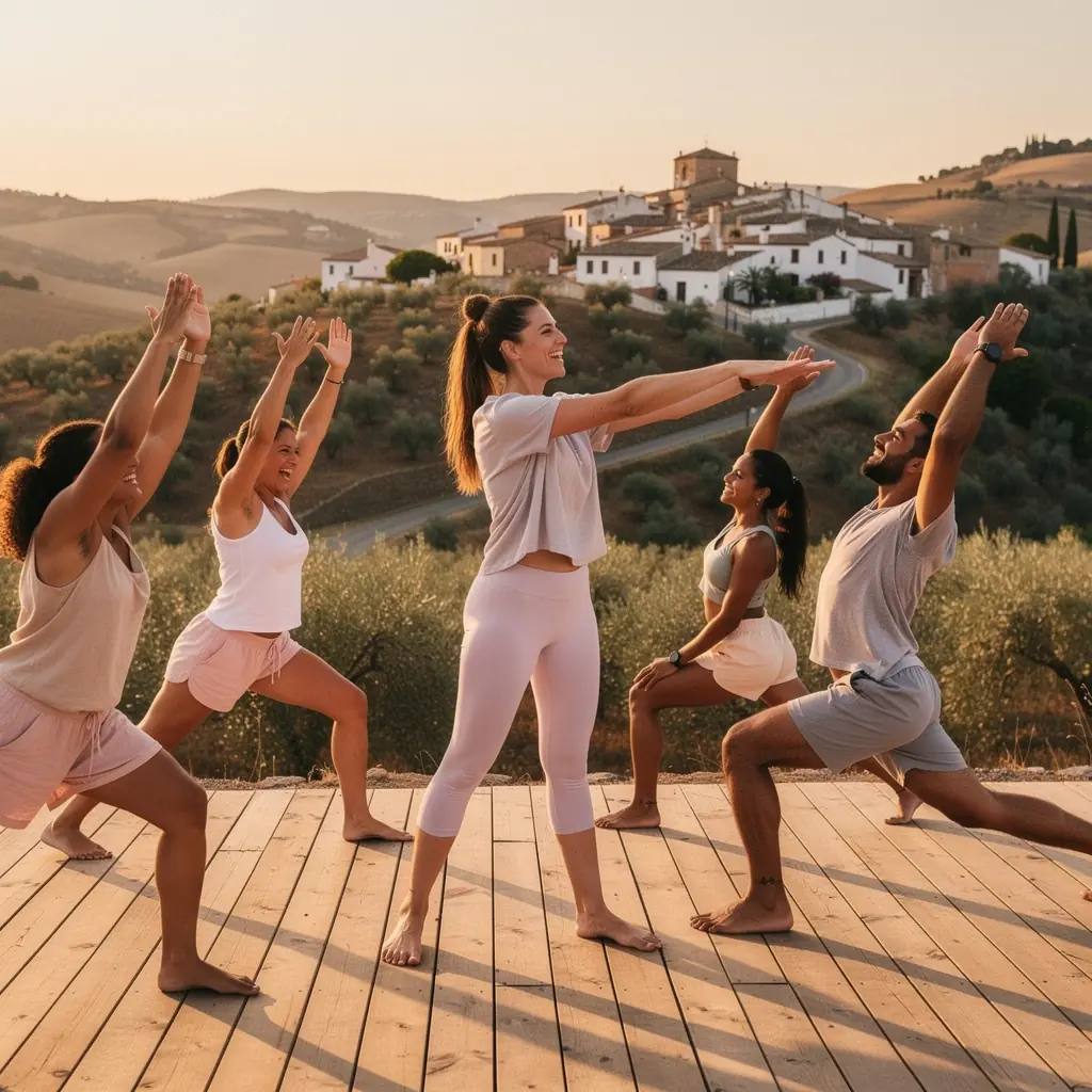 Grupo de practicantes de yoga en una clase, enfocándose en mejorar la flexibilidad.