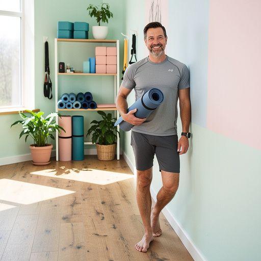 Persona utilizando accesorios de yoga para mejorar la flexibilidad durante una práctica.